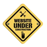 Yellow diamond-shaped sign with black border, tools icon, and text "Website Under Construction.