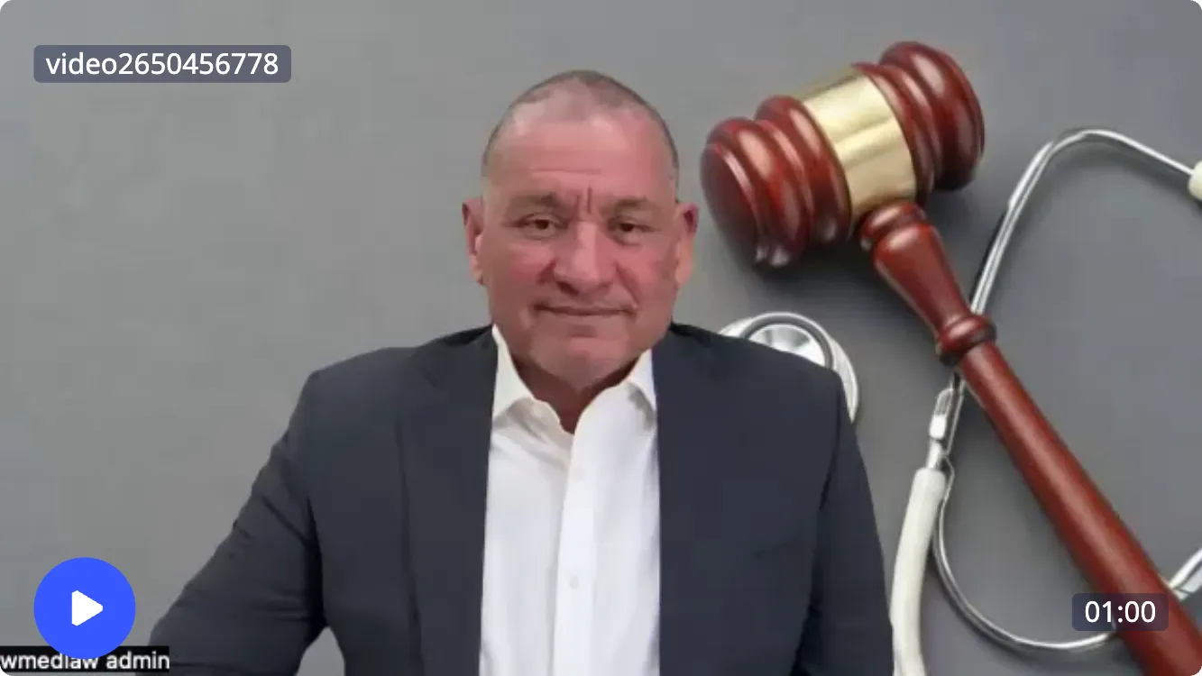 Middle-aged man in formal suit with gavel and stethoscope on gray background.